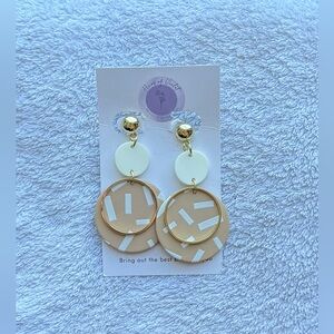 Tan and White Patterned Clay Earrings